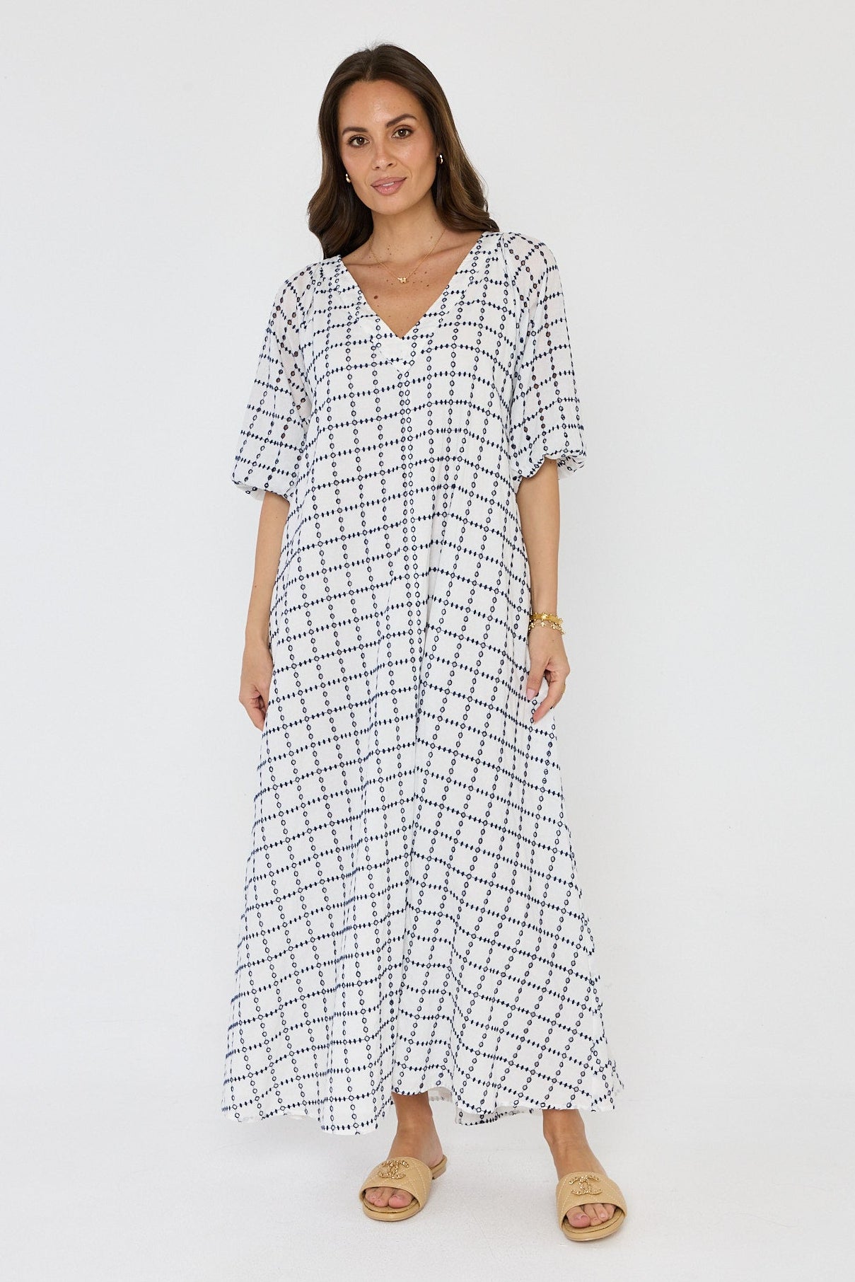 ROMI Maxi Dress White/Navy