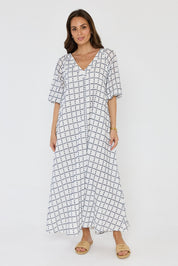 ROMI Maxi Dress White/Navy