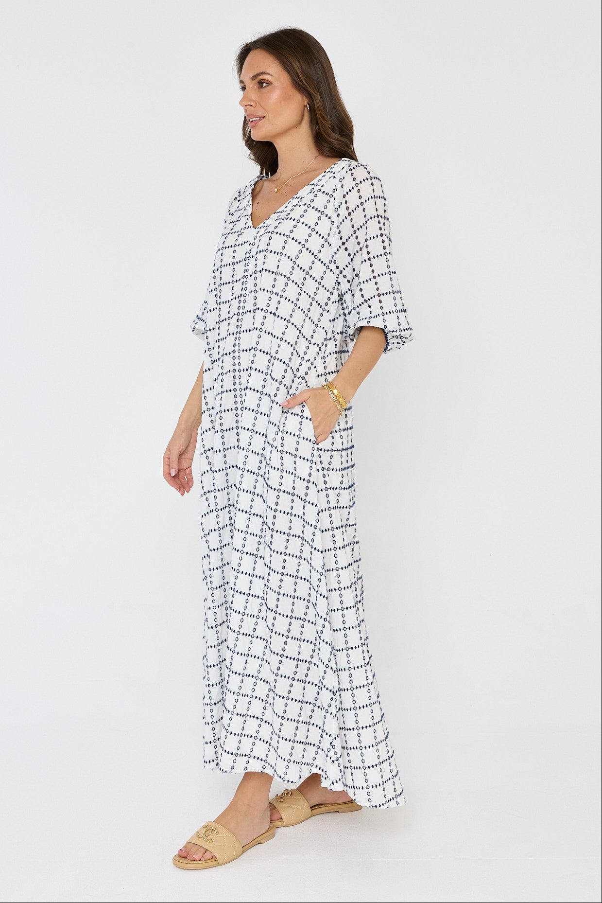 ROMI Maxi Dress White/Navy