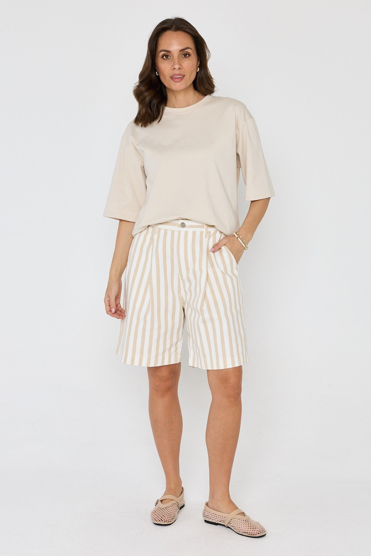 HARVEY Shorts Beige Stripe