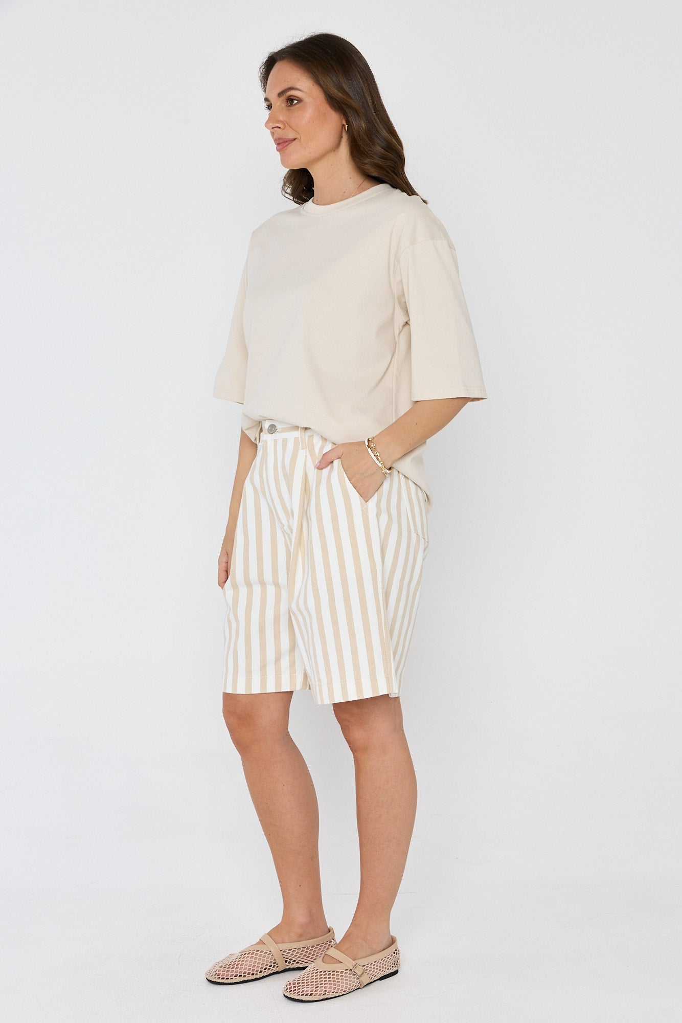 HARVEY Shorts Beige Stripe