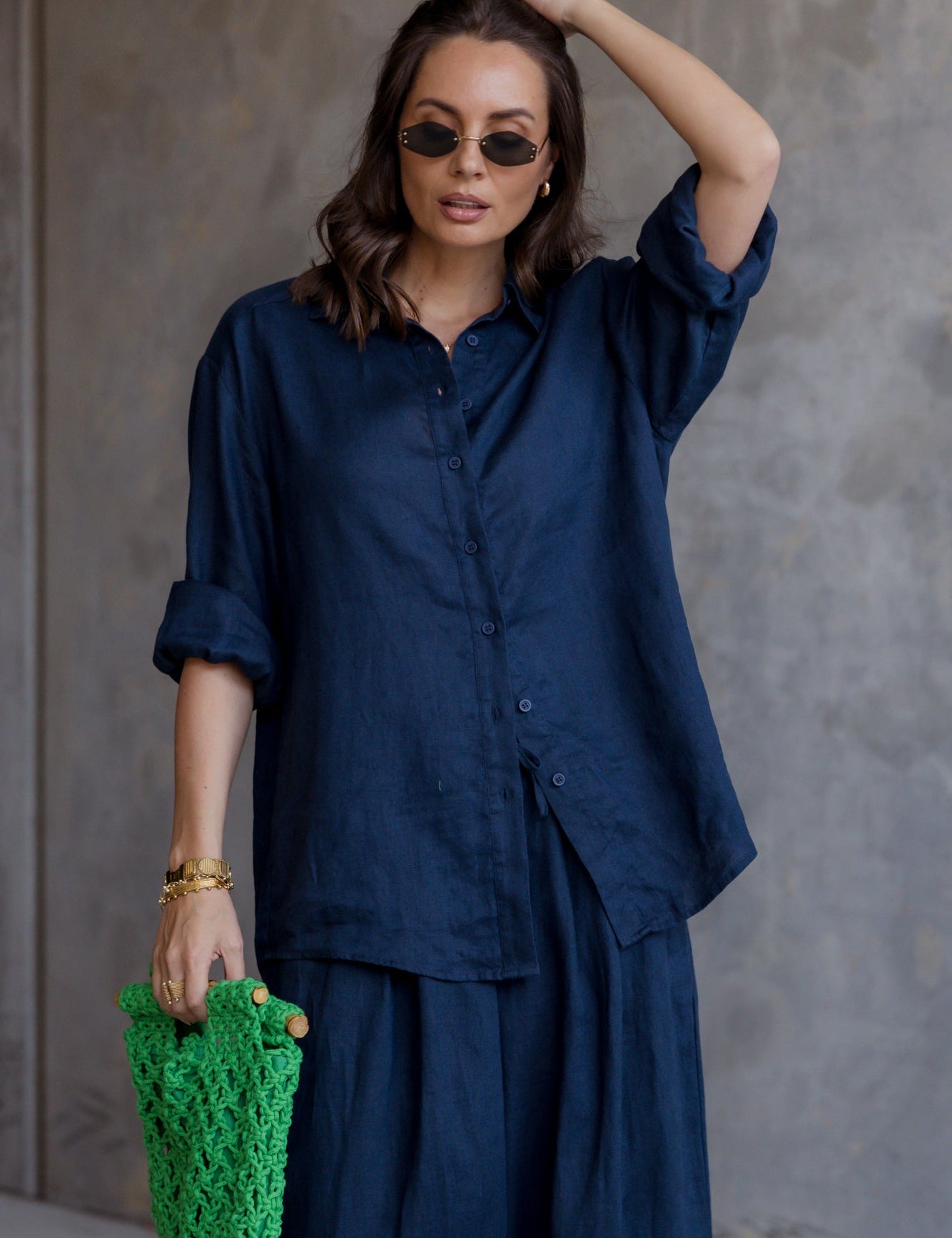 DUNE Shirt in Navy, oversized linen shirt by Alexandra Australia