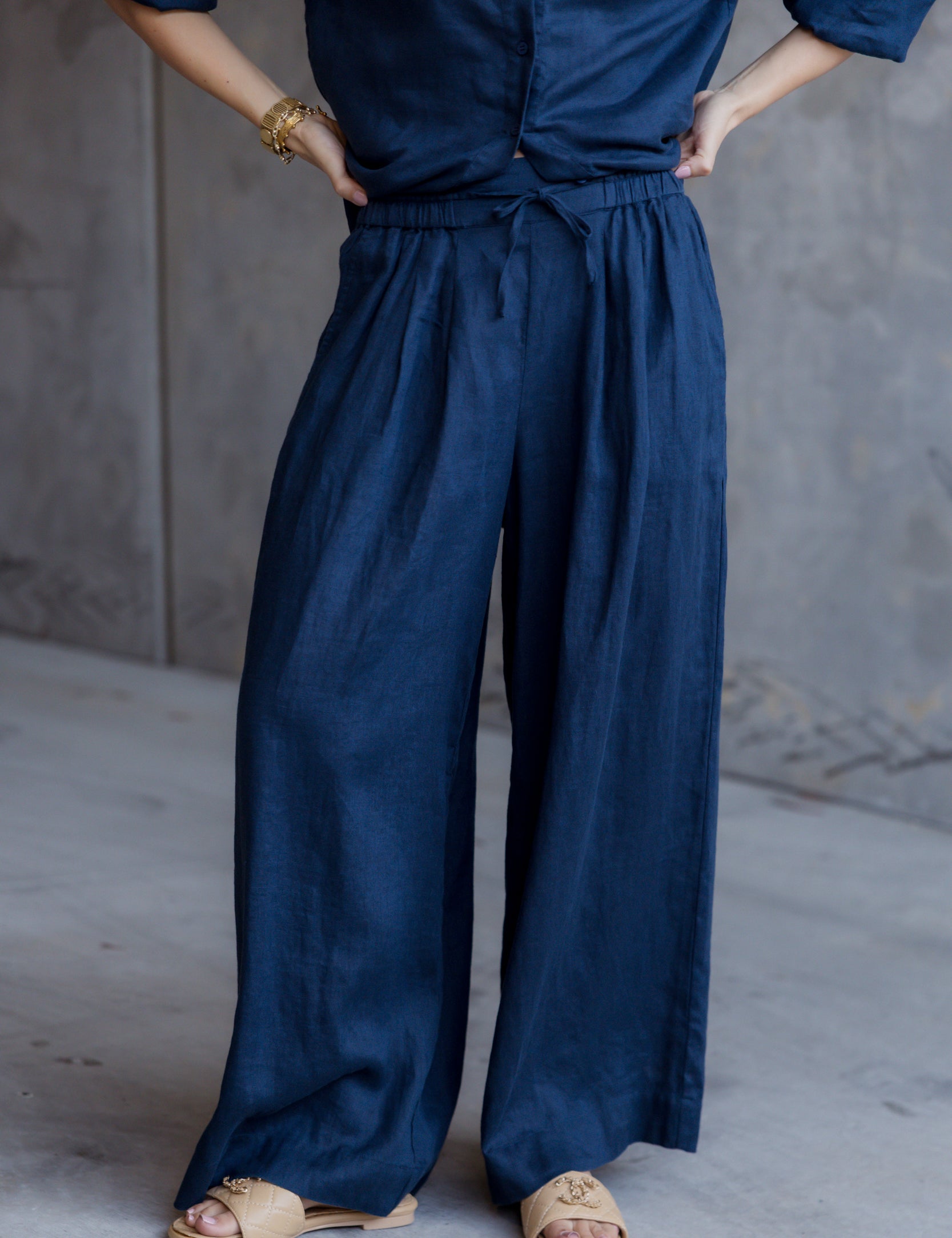 CIEL Pants in Navy, relaxed wide leg linen pants by Alexandra Australia