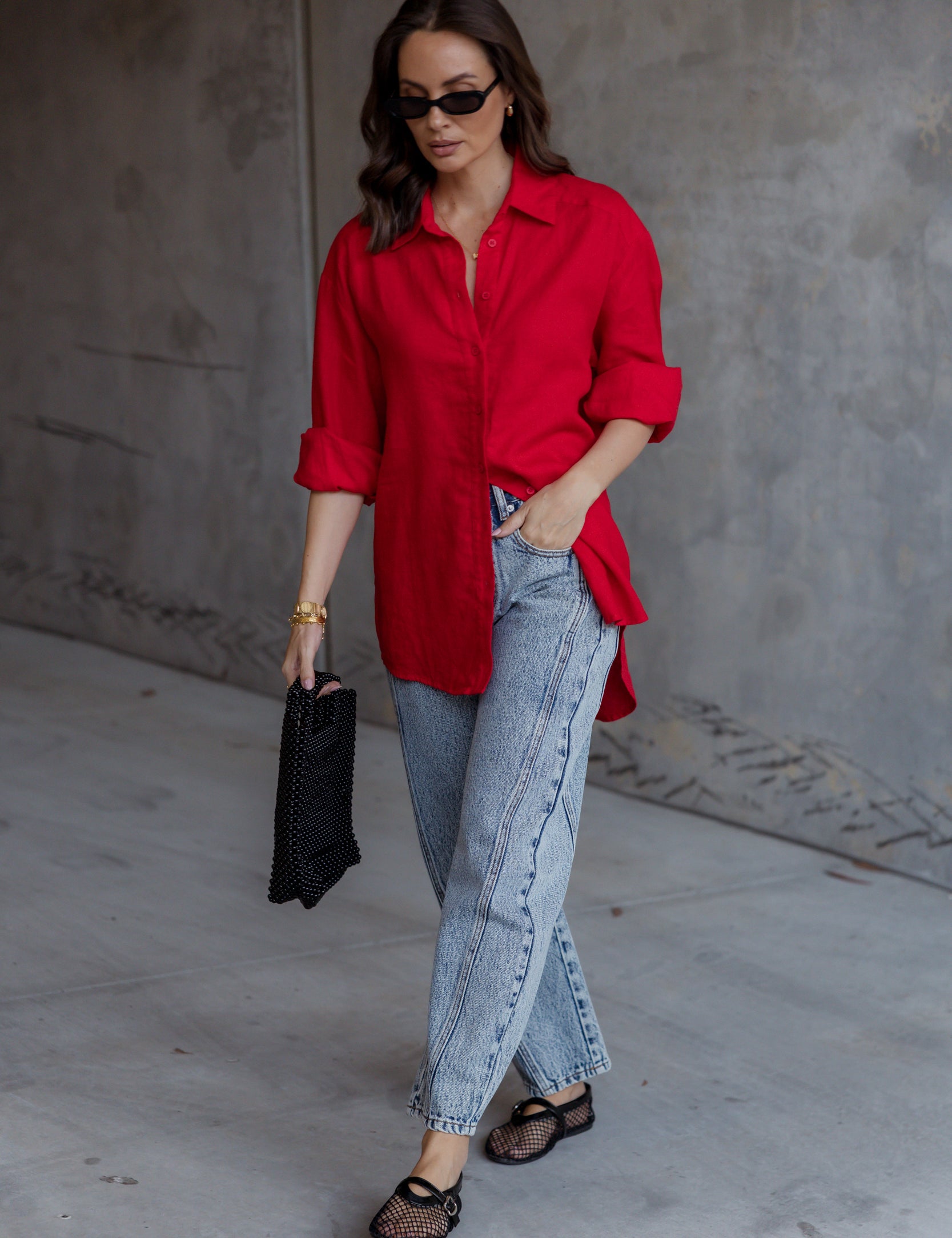 DUNE Shirt in Red, oversized linen shirt by Alexandra Australia