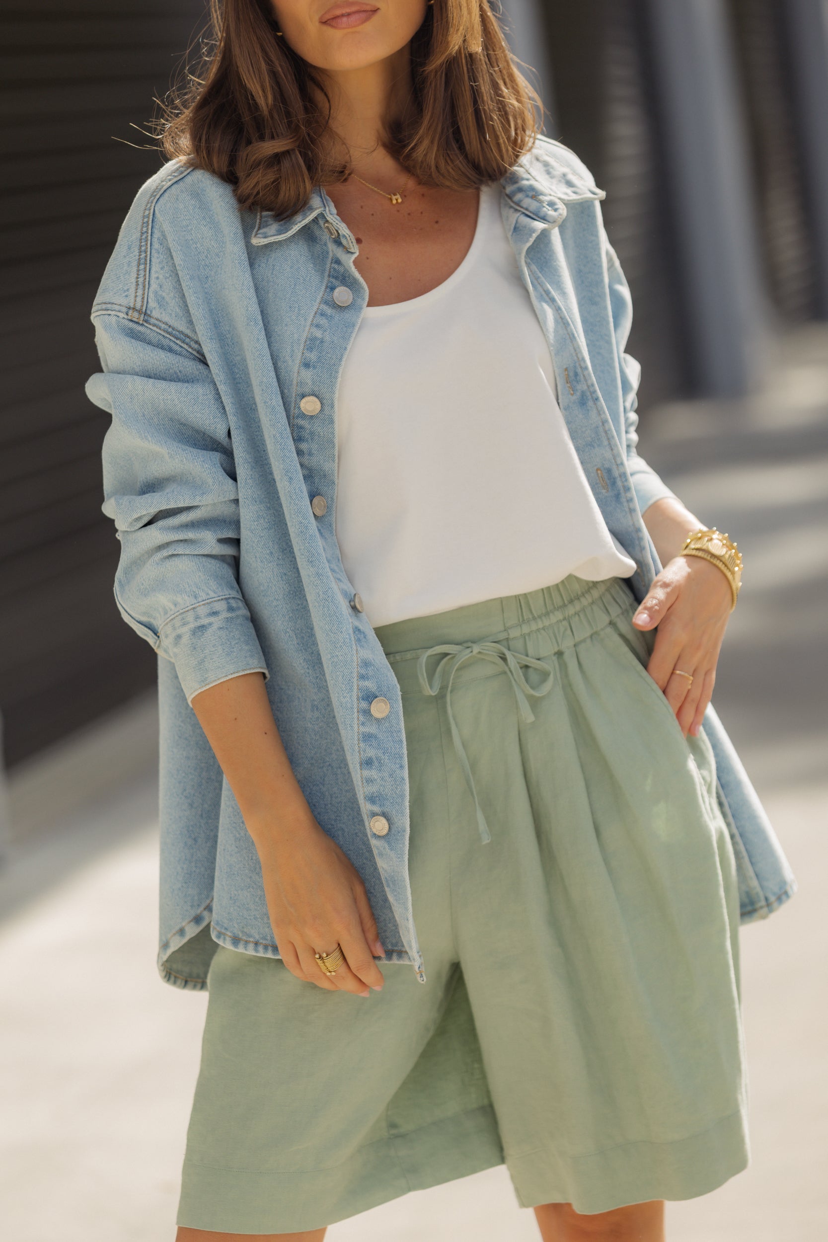 BASEN Shacket Light Blue Denim