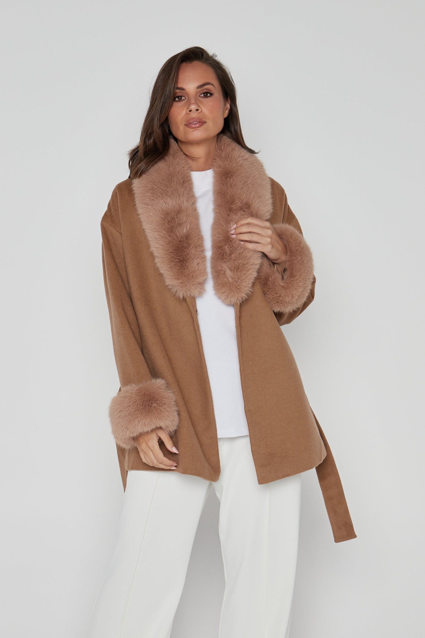 CARLO Faux Coat Tan