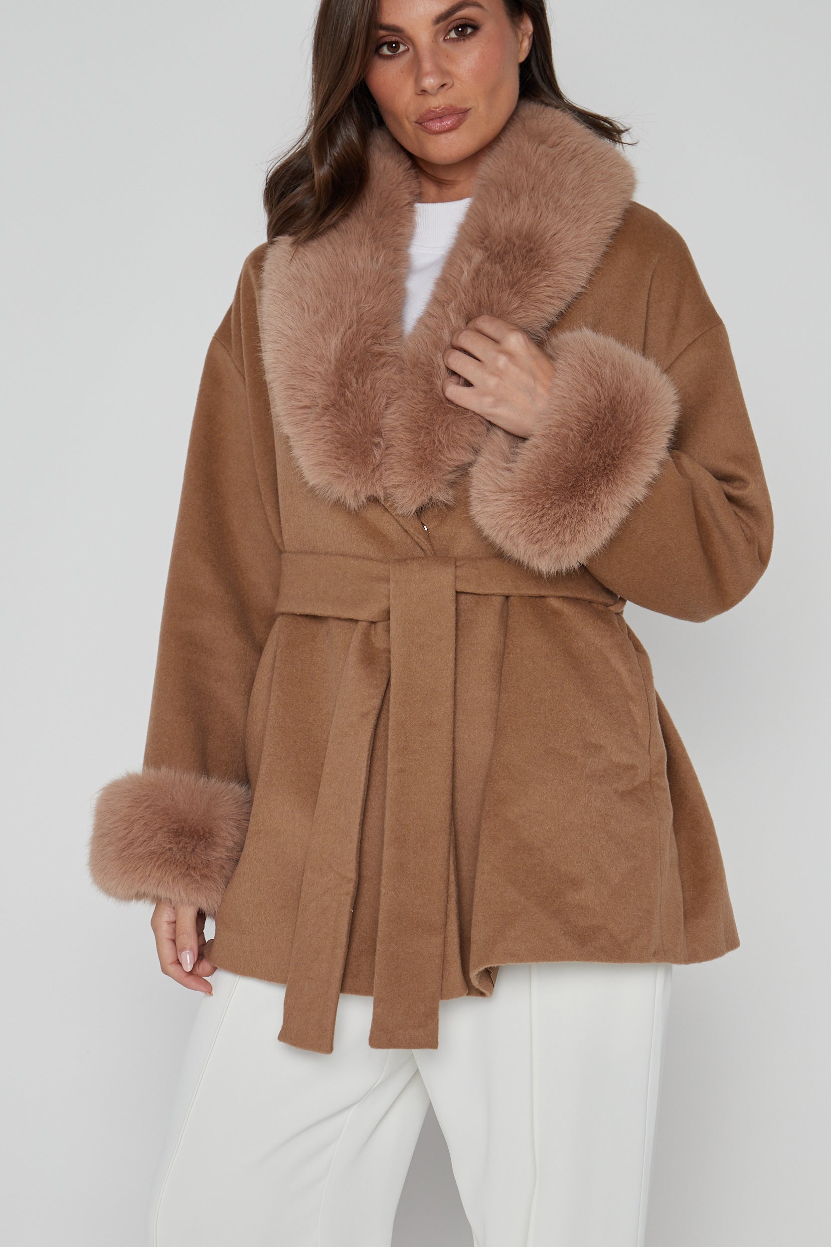 CARLO Faux Coat Tan