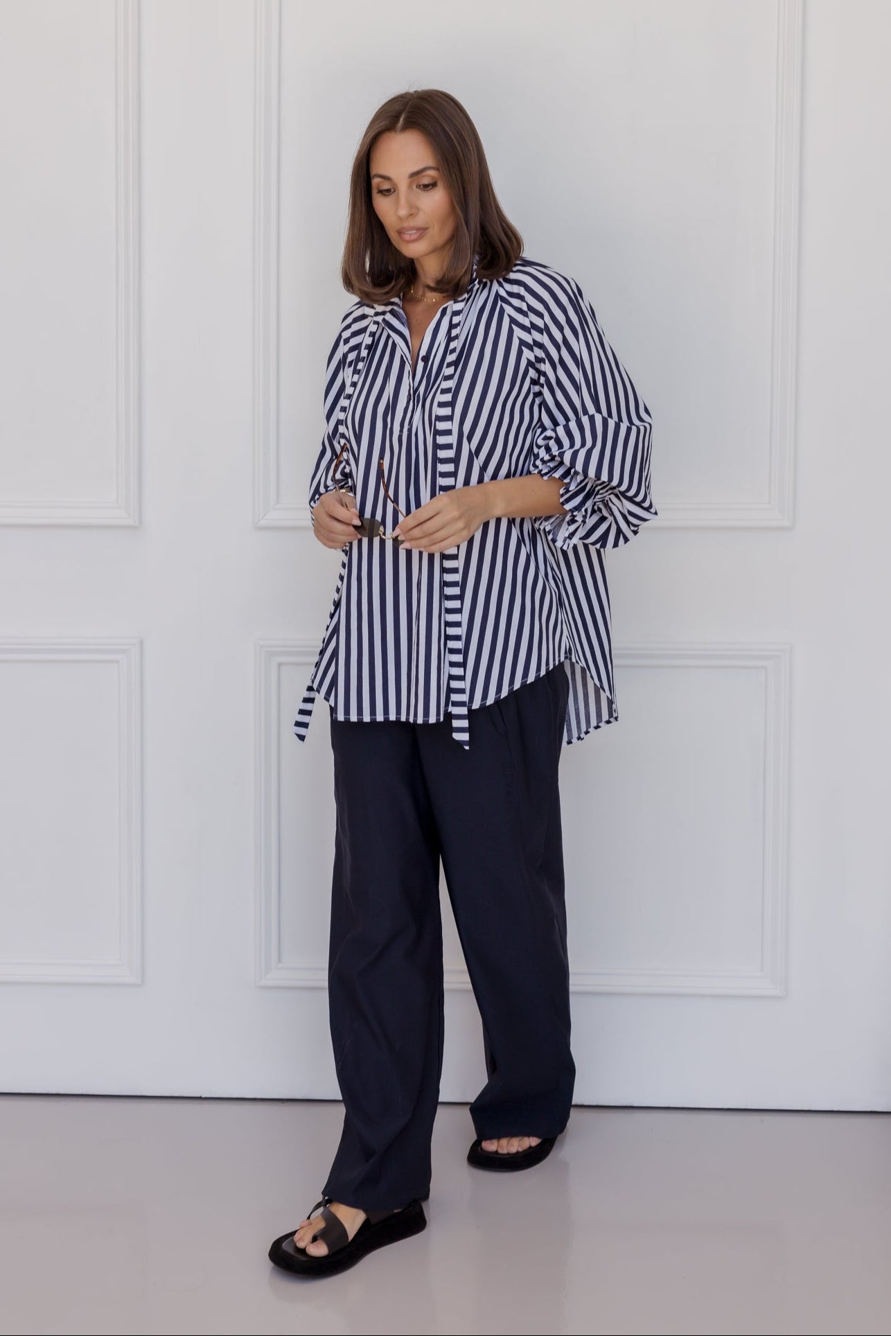 DANILL Blouse Navy Thick Stripe