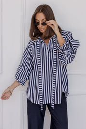 DANILL Blouse Navy Thick Stripe