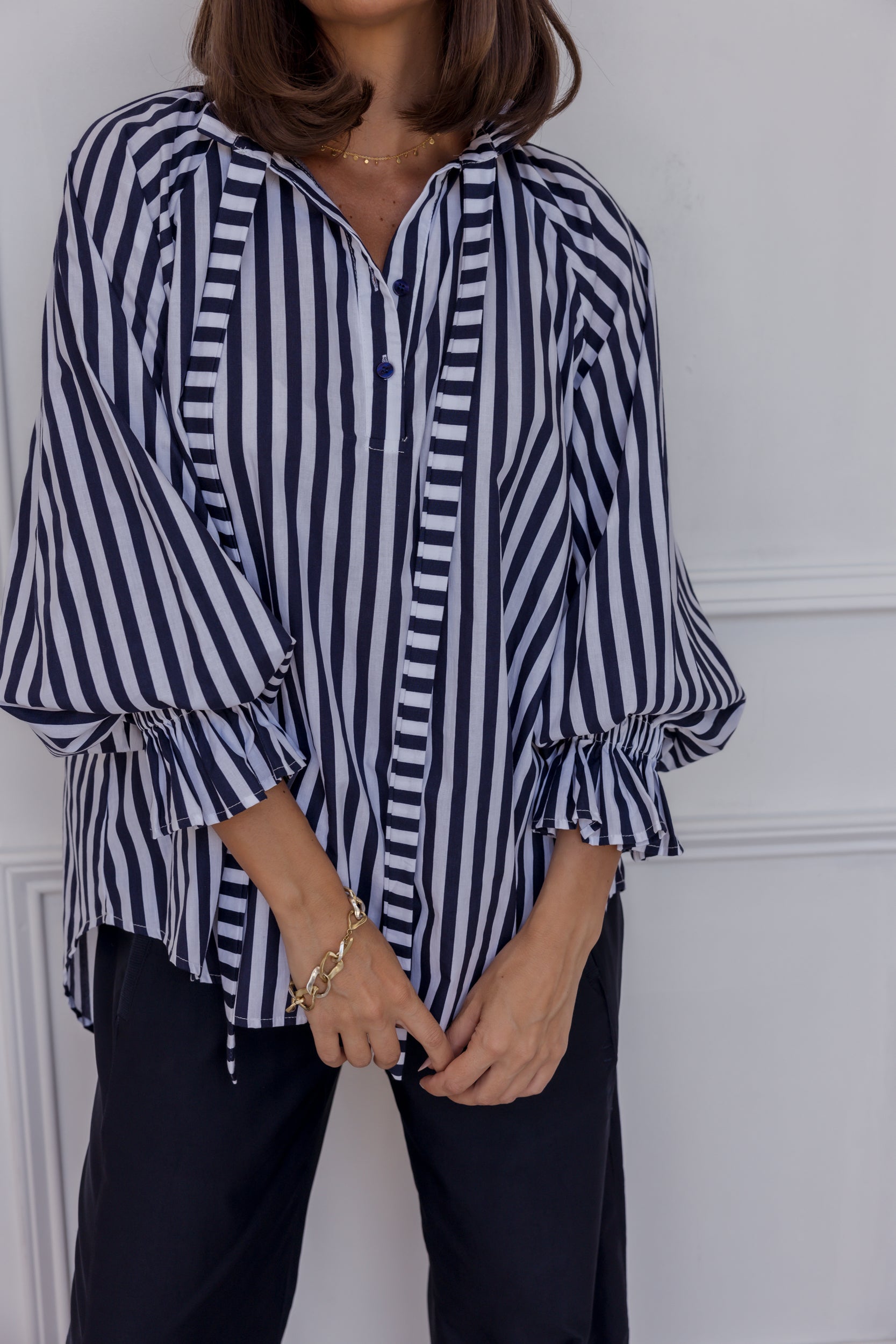 DANILL Blouse Navy Thick Stripe