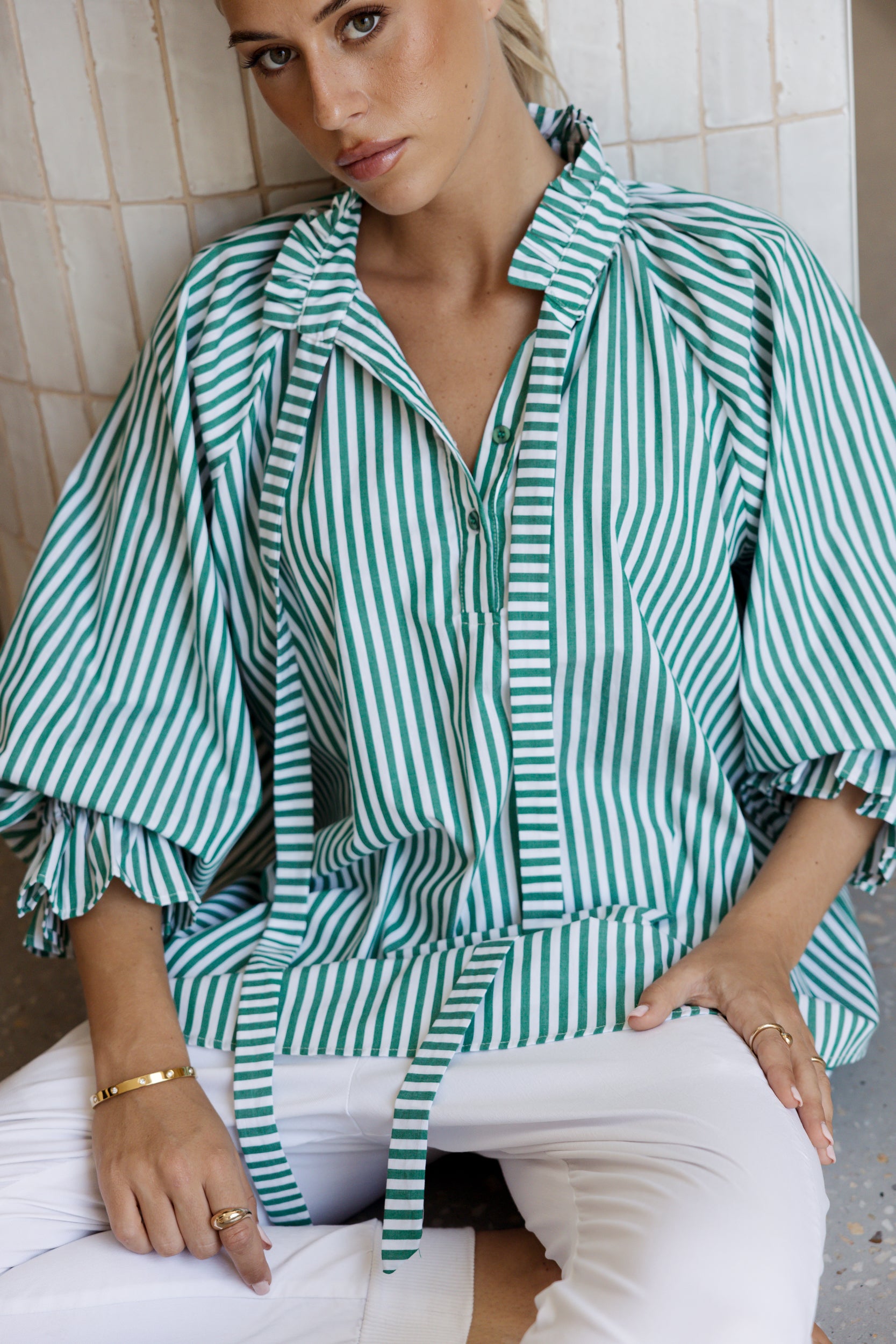 DANILL Blouse Green Stripe