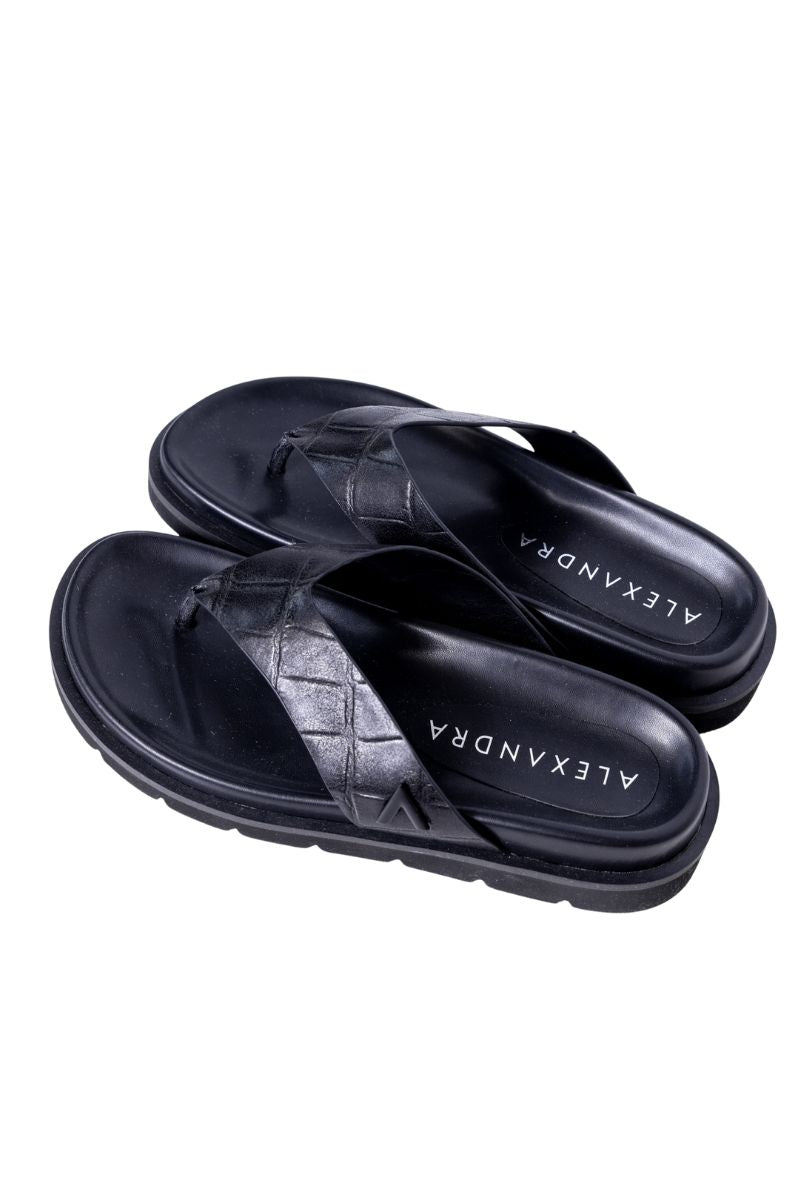 Leather Thong Black Croc