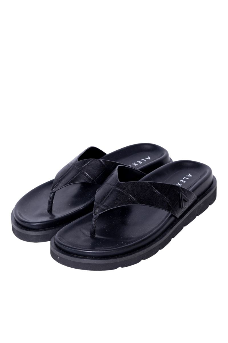 Leather Thong Black Croc