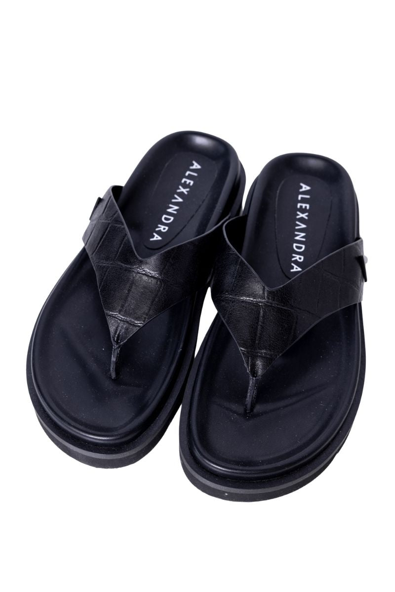 Leather Thong Black Croc