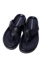 Leather Thong Black Croc