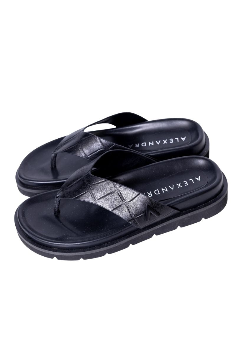 Leather Thong Black Croc