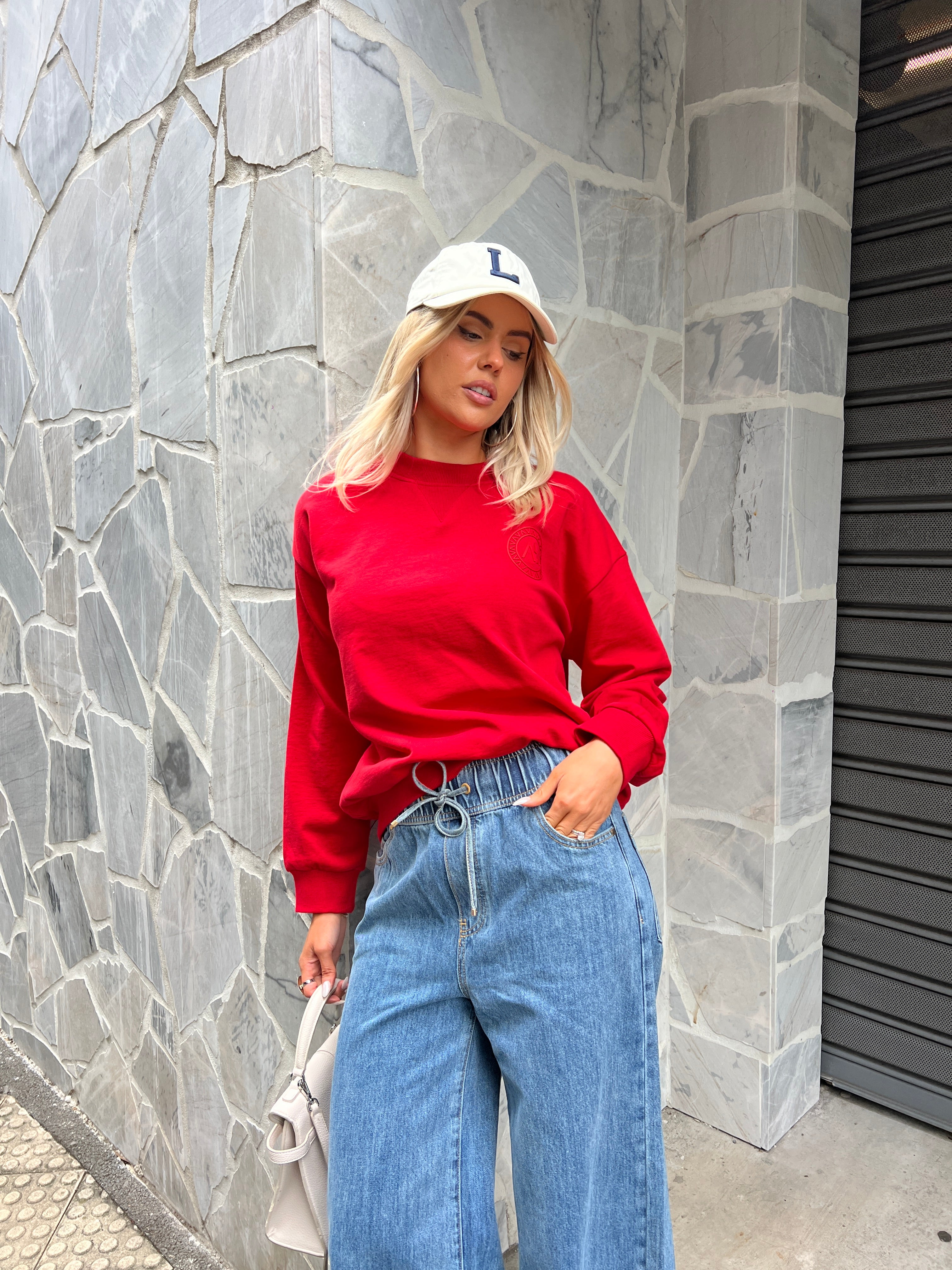 ONDA Jumper in Red, oversized cotton jumper by Alexandra Australia