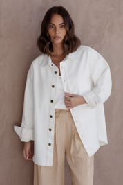 BASEN Shacket White Denim