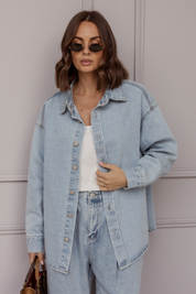 BASEN Shacket Light Blue Wash Denim
