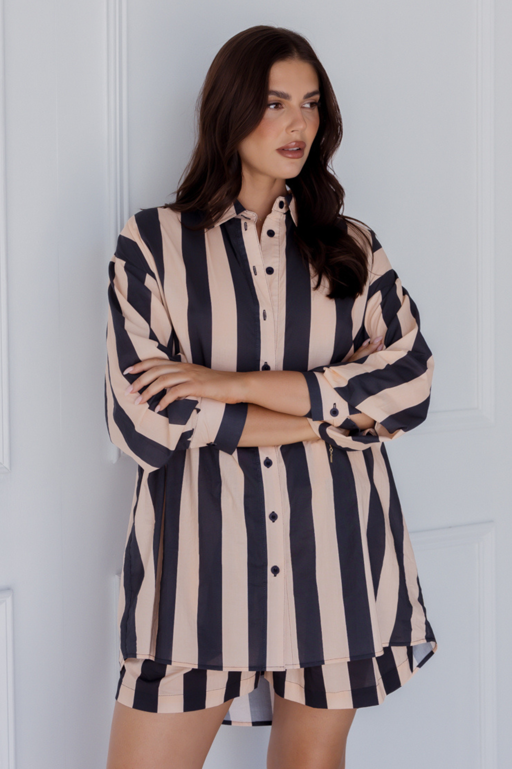 PLUTO Shirt Navy & Peach Stripe