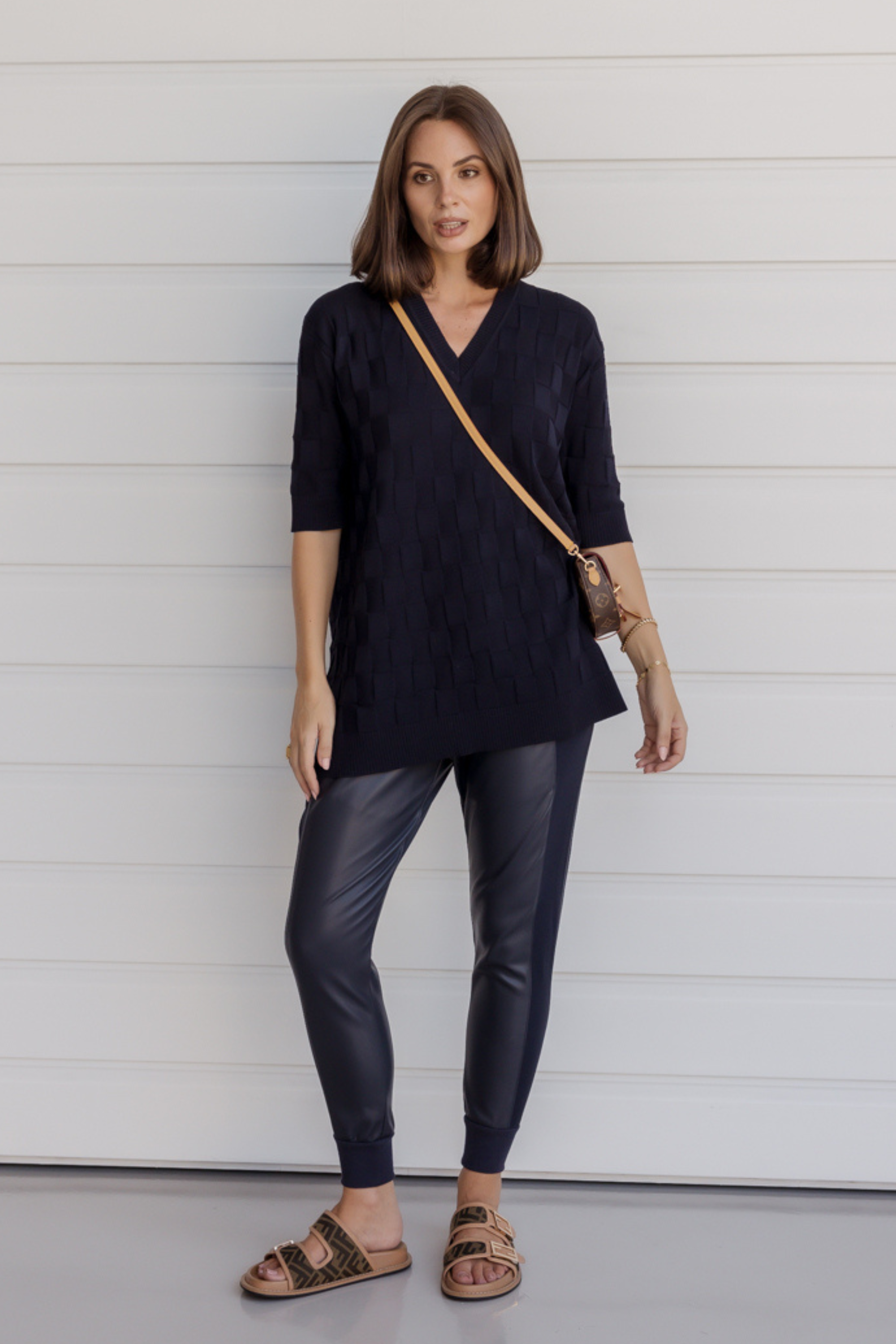 LUX V Knit Top Navy