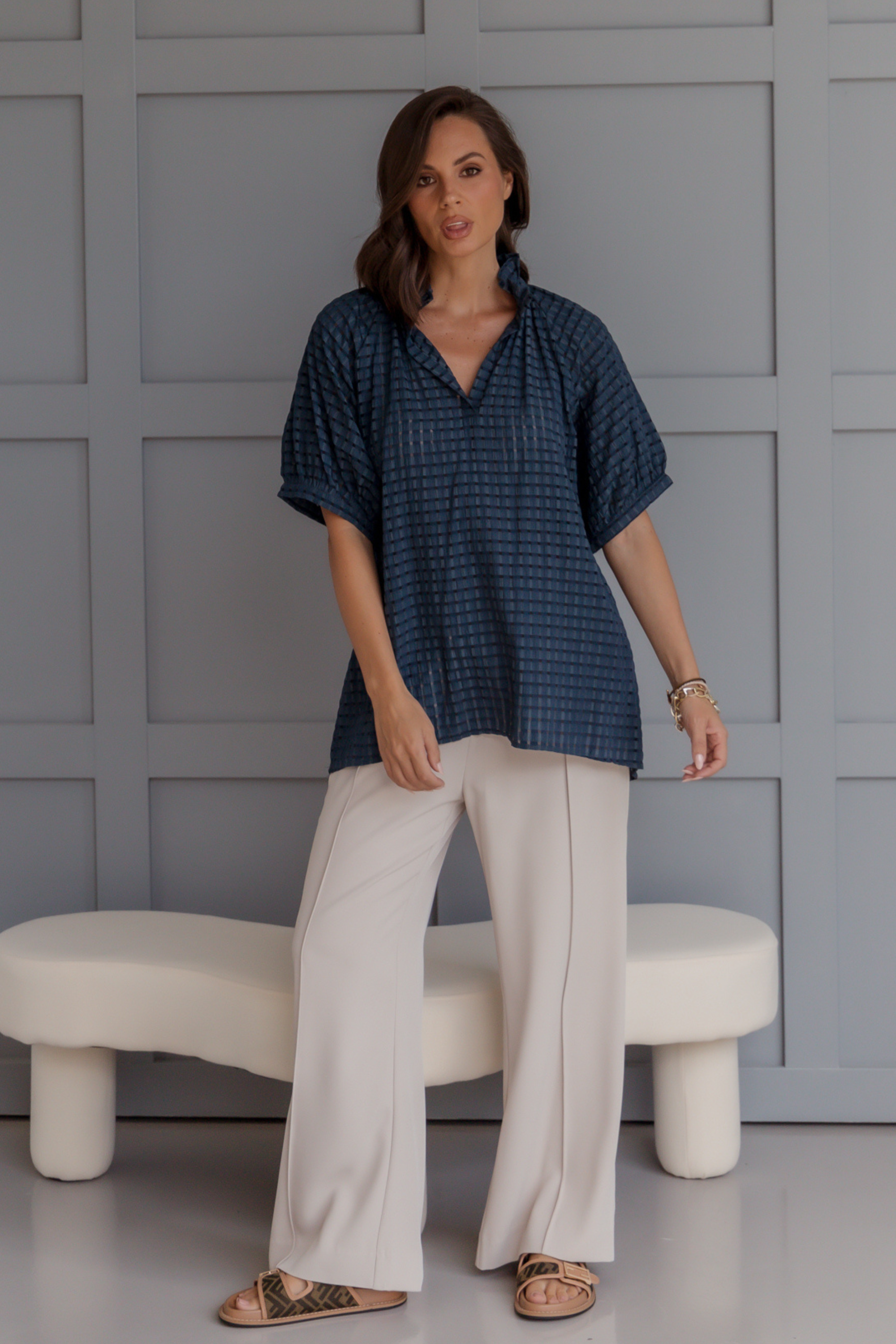 PRESTO Blouse Chequer Navy