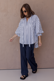 DANILL Blouse Navy Wide Stripe