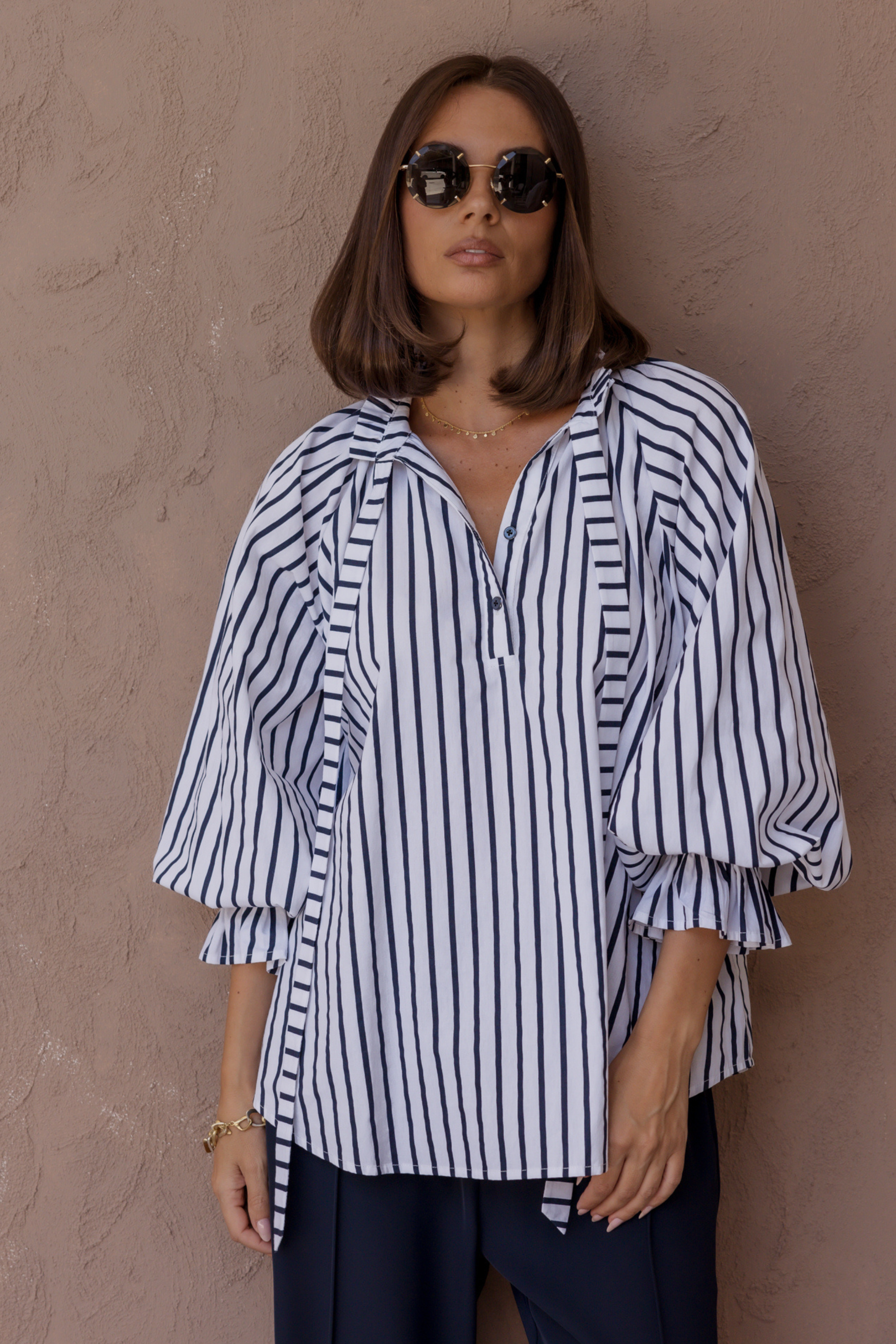 DANILL Blouse Navy Wide Stripe