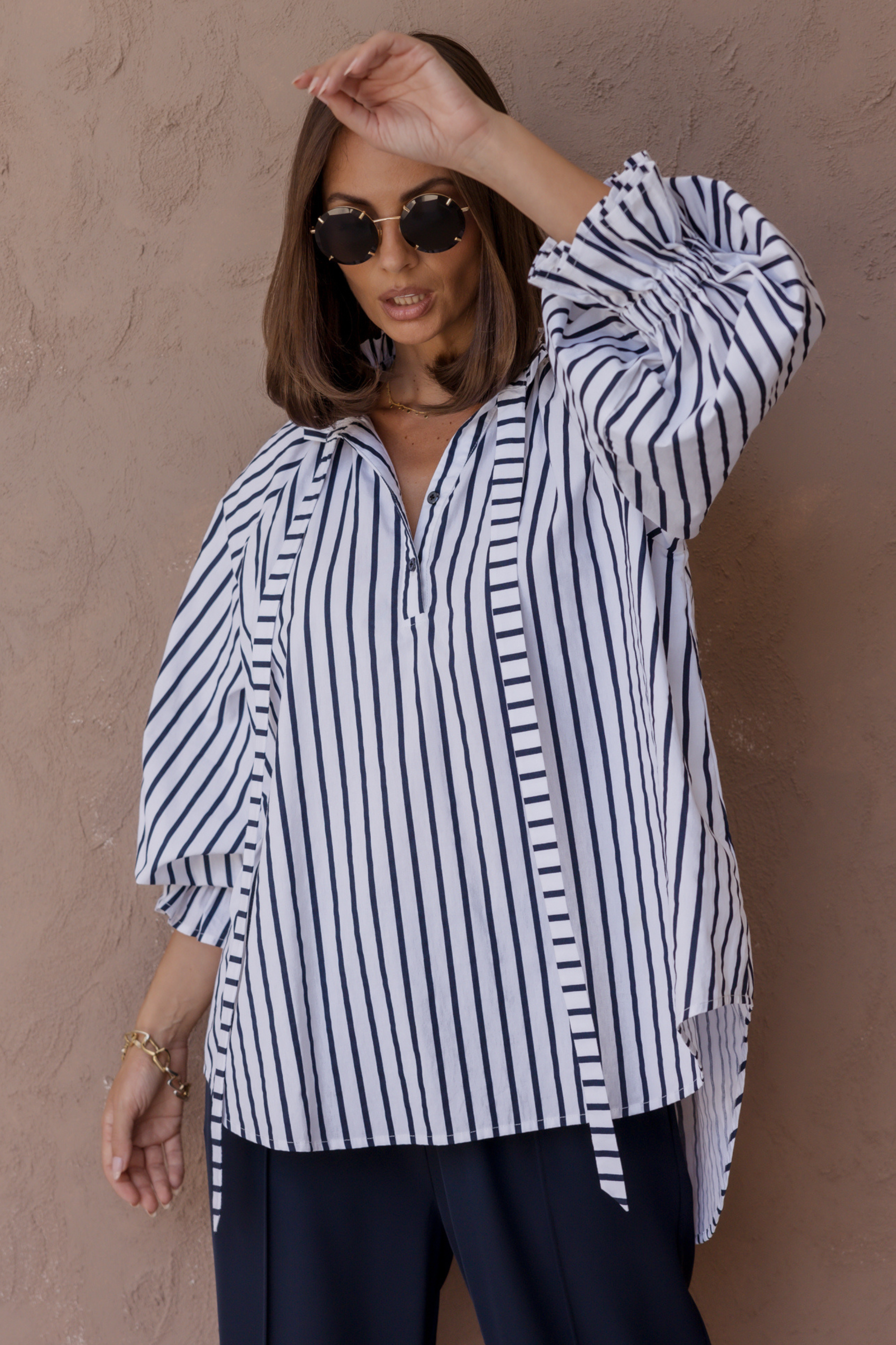 DANILL Blouse Navy Wide Stripe