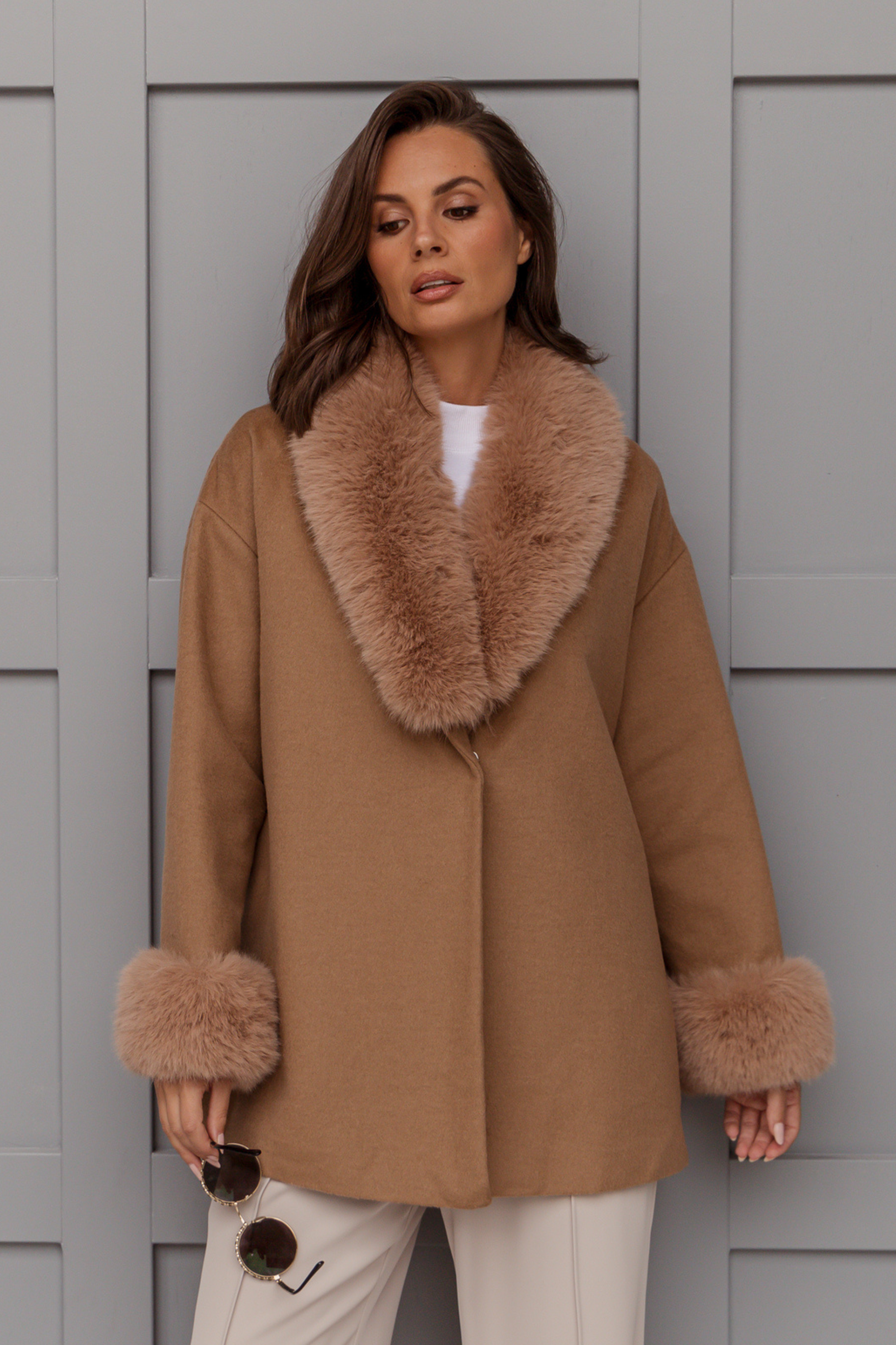 CARLO Faux Coat Tan