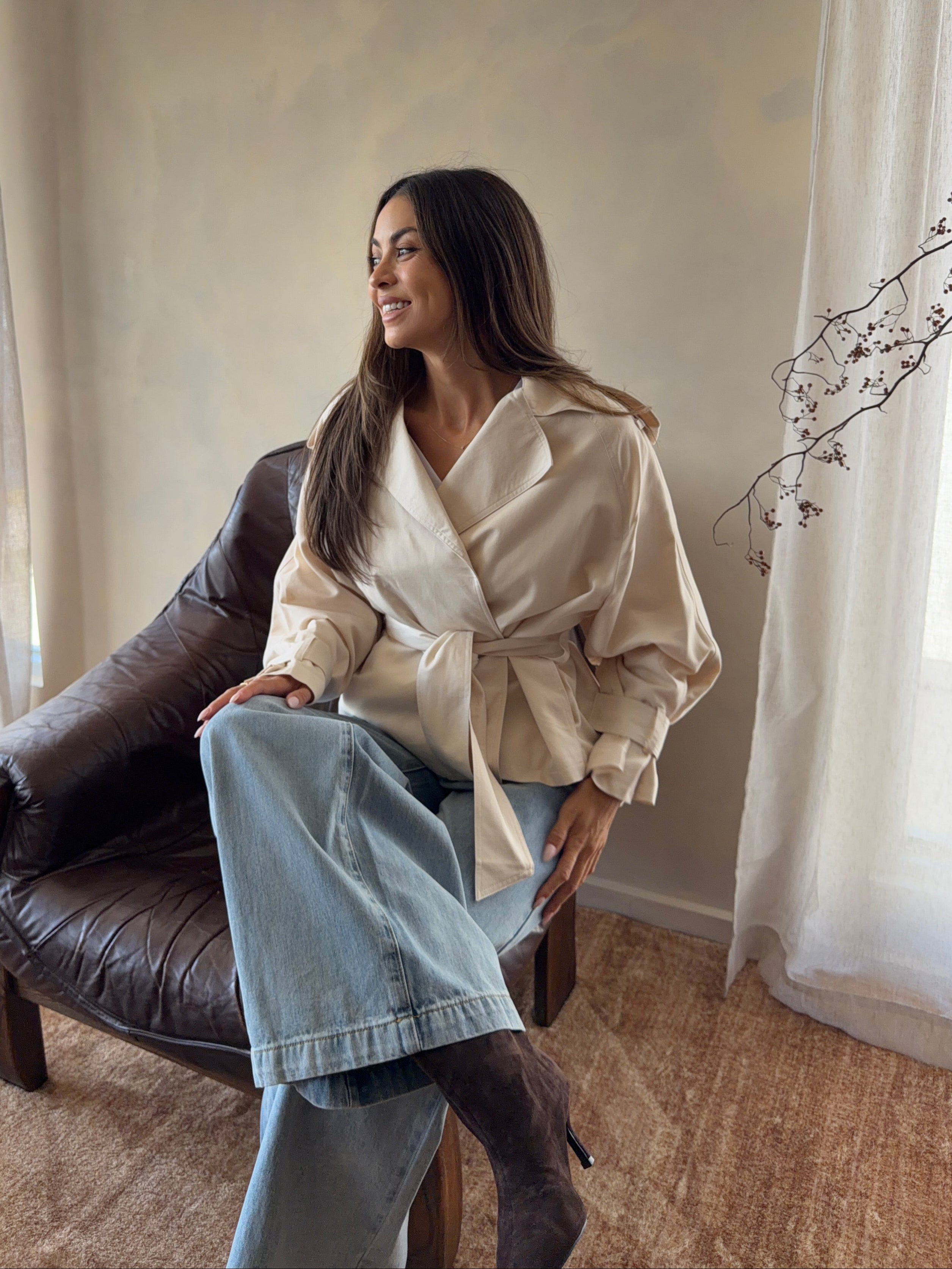 SOREN Soft Cropped Trench Light Stone