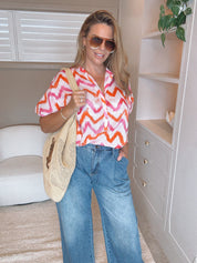 SULTAN Blouse Pink Orange Zig Zag