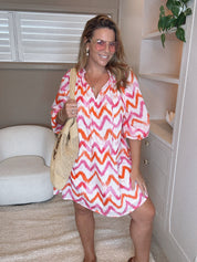 TOBIAS Dress Pink Orange Zig Zag