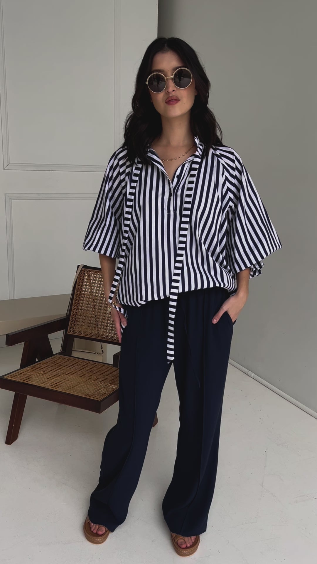 DANILL Blouse Navy Thick Stripe