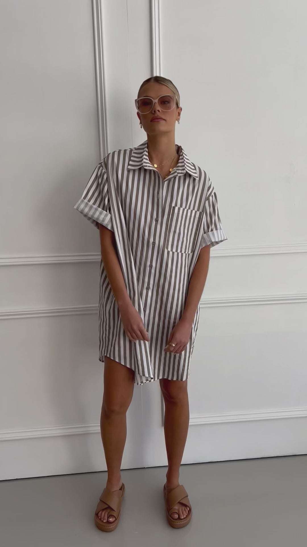 APEX Dress Taupe Stripe