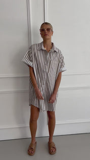 APEX Dress Taupe Stripe