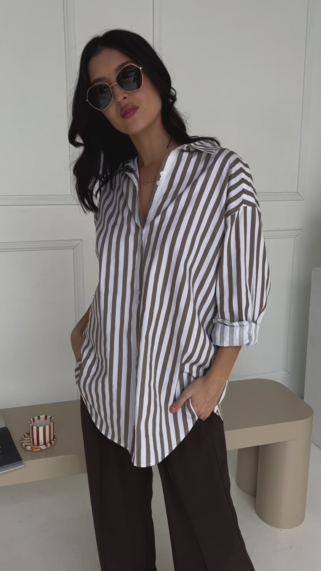 AUSTIN Shirt Taupe Stripe