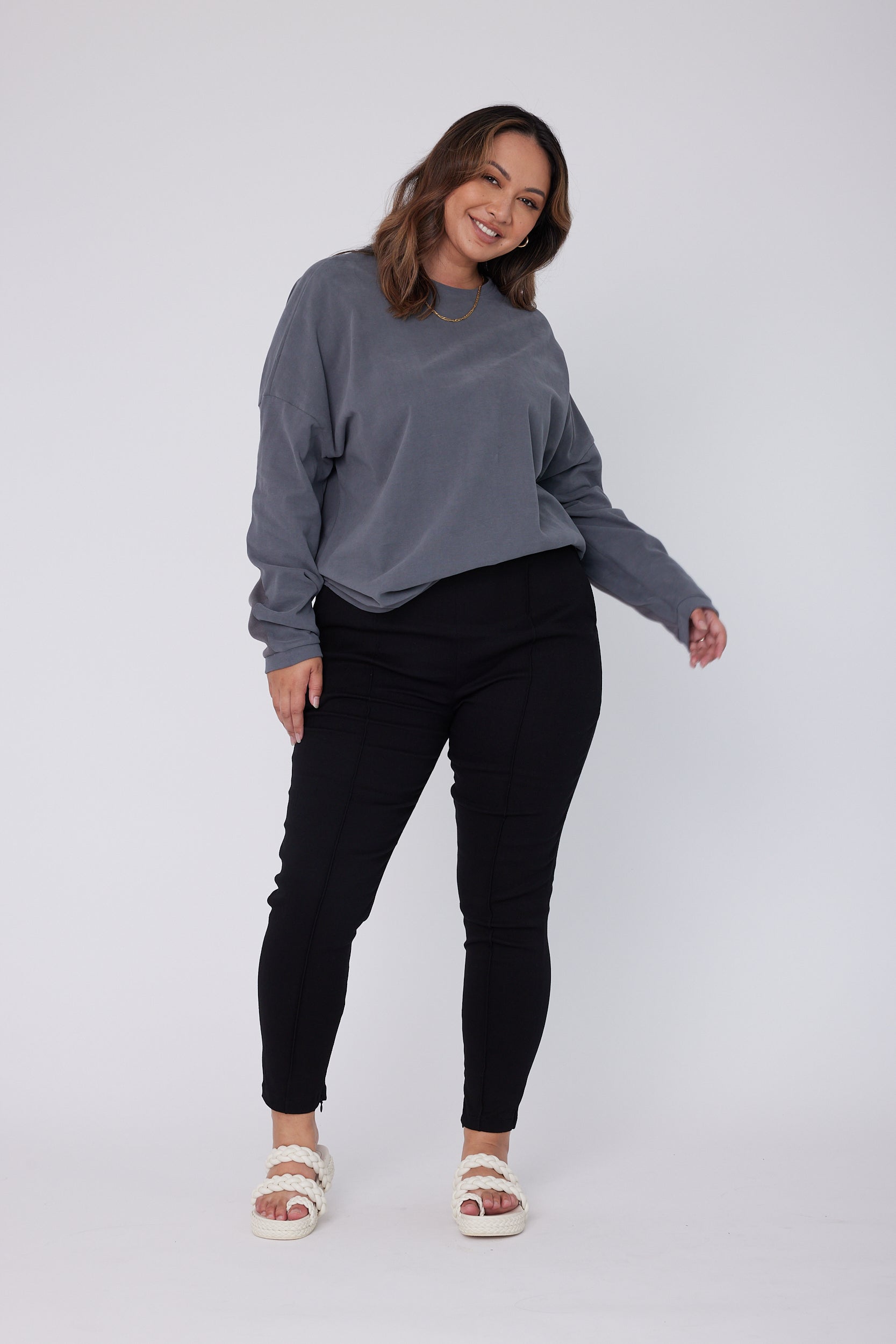 ROZEN Long Sleeve Top Dark Grey